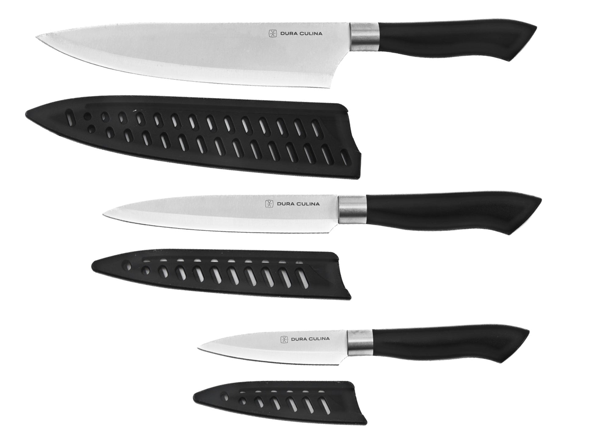 5 Piece Kitchen Knife Set With Matching Blade Guards, Black