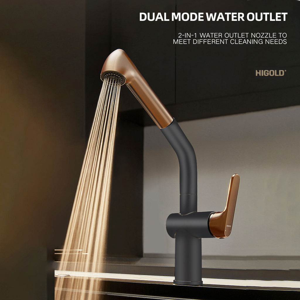 HIGOLD BN4.0 Single Handle Pull Down Kitchen Faucet w/ IF Award, Blk Gold Finish