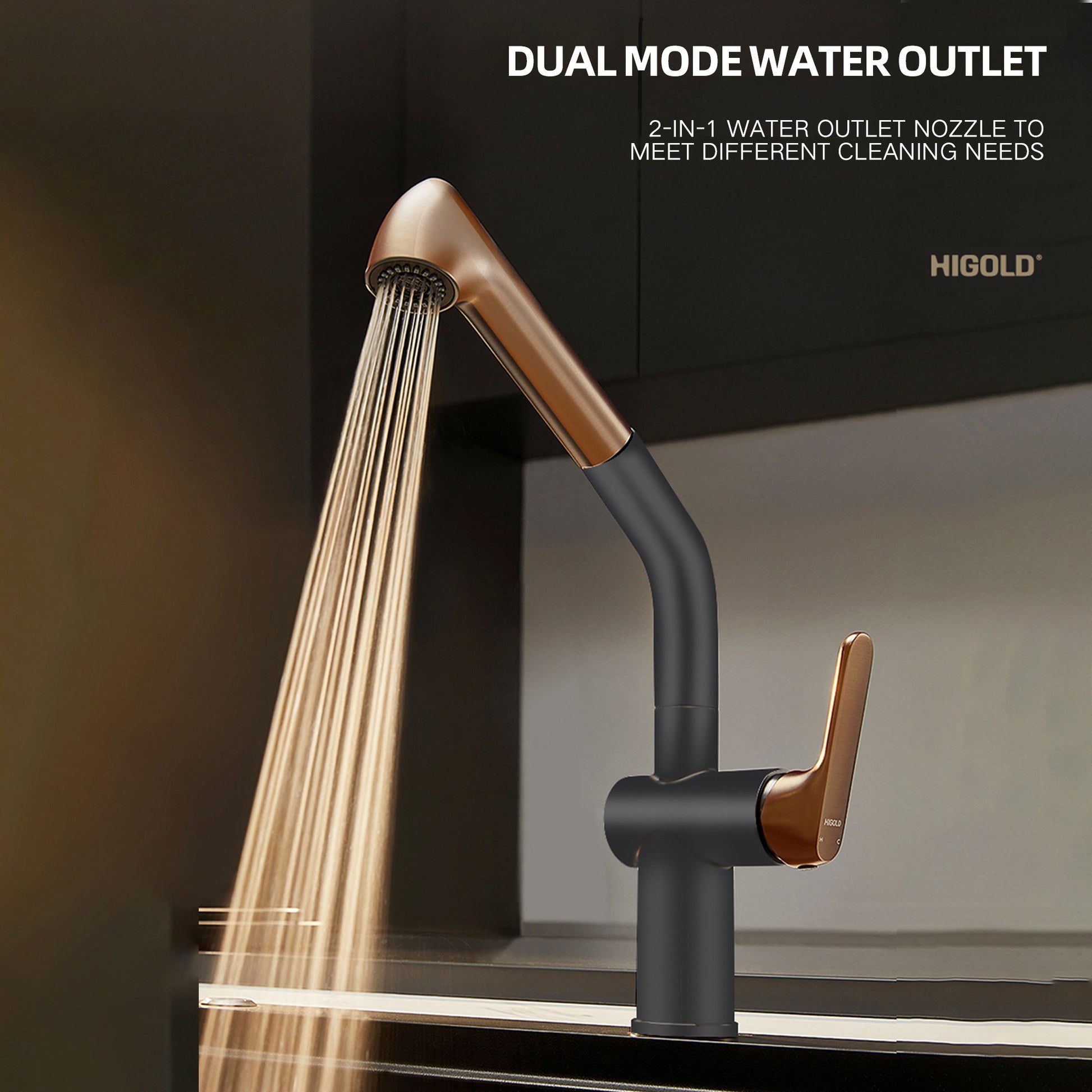 HIGOLD BN4.0 Single Handle Pull Down Kitchen Faucet w/ IF Award, Blk Gold Finish
