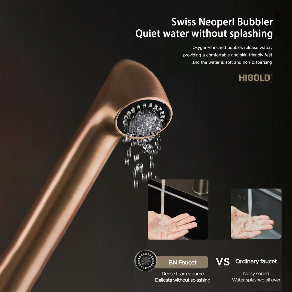 HIGOLD BN4.0 Single Handle Pull Down Kitchen Faucet w/ IF Award, Blk Gold Finish