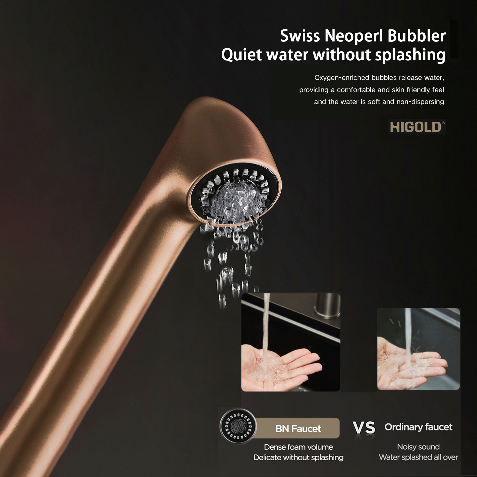 HIGOLD BN4.0 Single Handle Pull Down Kitchen Faucet w/ IF Award, Blk Gold Finish